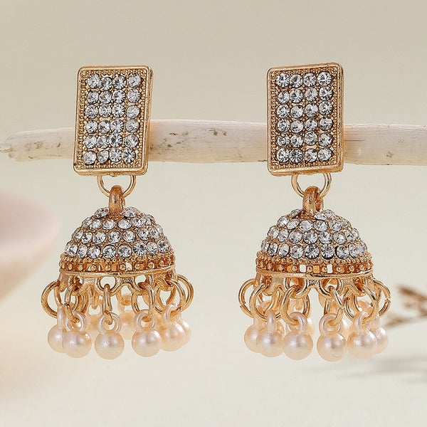 Bohemian Style Heart-shaped Diamond Bell-shaped Earrings