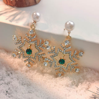 Christmas Snowflake Finely Inlaid Pendant Stud Earrings