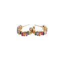 Colorful Zircon 18K Real Gold Rainbow C- Shaped Earrings