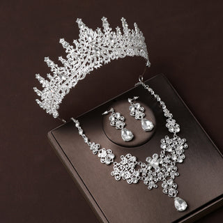 Buy white Bridal Headdress Crown Vintage Necklace Three-piece Earrings Set Pack