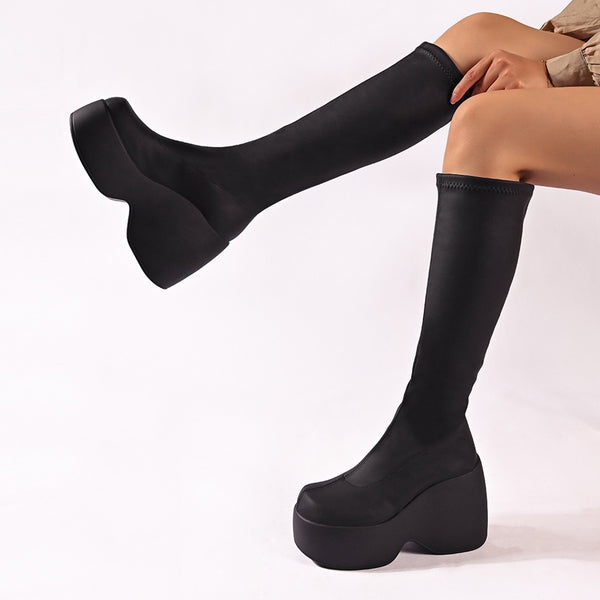 Women's High-heeled Elastic Leather Boots