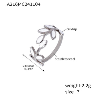 Buy a216-steel-color Branches And Leaves Drop Oil Ring Female Stainless Steel