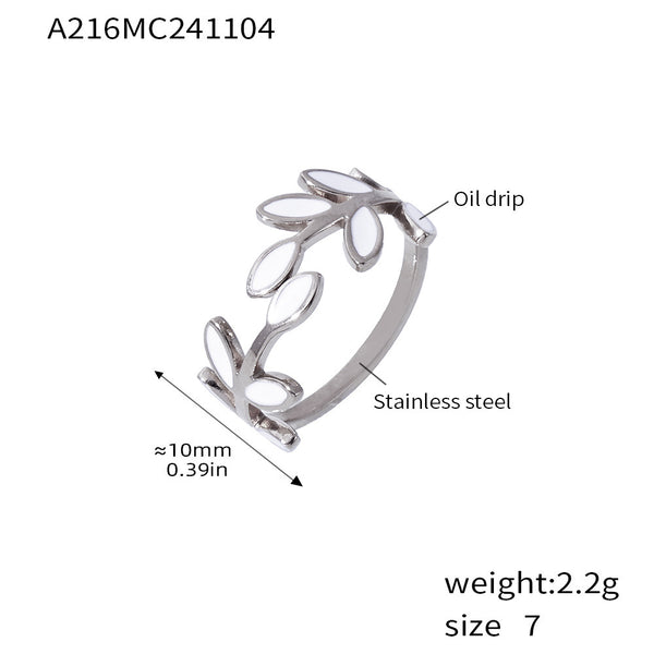 Branches And Leaves Drop Oil Ring Female Stainless Steel