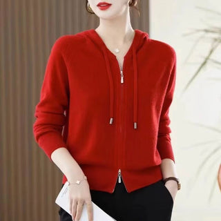 Buy wine-red Knitted Hooded Casual Simple Fashion Style Women&#39;s Clothing