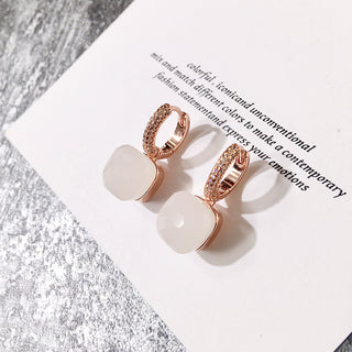 Buy rose-light-white-jade Classic Candy Color Earrings Inlay Transparent Zircon Crystal Earrings Platinum Plated Fashion Jewelry For Women Jewelry