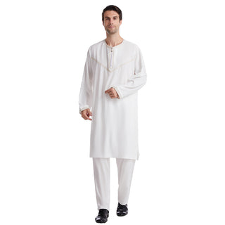 Buy white Men&#39;s Polyester Embroidered Robe Suit