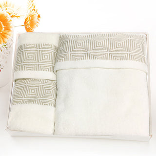 Buy beige-siege Cotton Three-piece Towel Veneer Cloth Thickened Hotel Bath Towel Embroidery