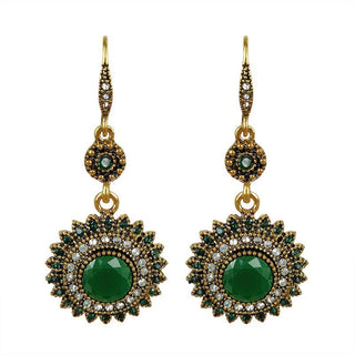 Buy ancient-kc-gold-green Vintage Ethnic Bohemian Sun Flower Earrings