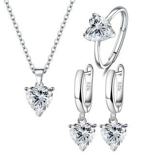 Buy white-suit Female Personality Creative Zircon Heart-shaped Pendant Chain Three-piece Suit