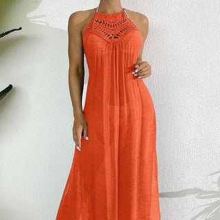 Women Summer Holiday Hollow Out Dress With Halter Neck