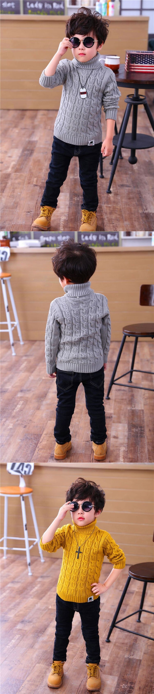 Plush Thick Knitted Fir Bottoming Shirt Baby Children Round Neck High