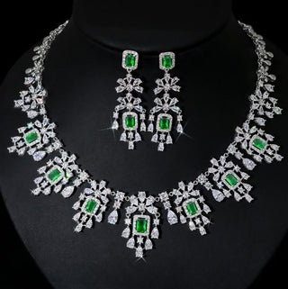 Buy green-zirconium European And American Fashion Retro Square Zircon Necklace Earrings