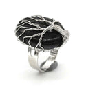 European And American Fashion Exaggerated Natural Crystal Denier Silver Plated Winding Lucky Tree Adjustable Ring