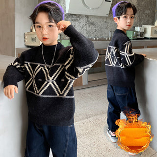 Buy black-plus-velvet Boys Hedging Winter New Style Foreign Mink Fleece Sweater