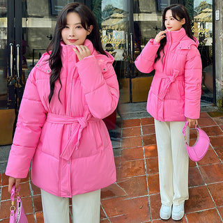 Buy glittering-powder Korean Style Women&#39;s Thick Hooded British Style Cotton-padded Coat