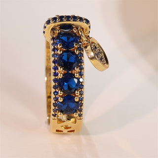 Buy gold-sapphire-blue New Retro Disc Ring Personality Retro