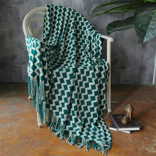 Buy green Knitted Tassel Decoration Sofa Nap Blanket With Towel