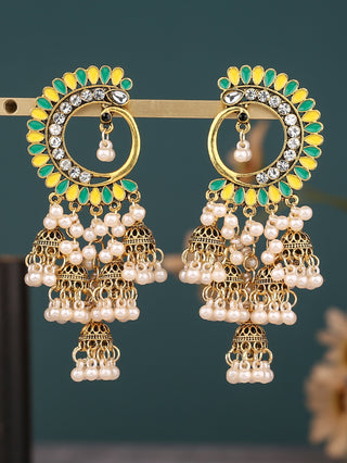 Buy tz120-green Peacock Multi-color Ethnic Style Pearl Vintage Earrings