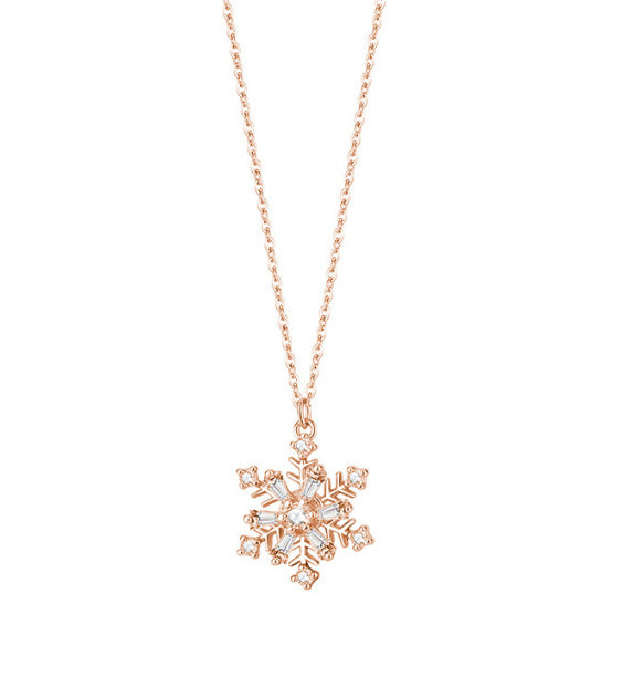 Christmas Zircon Ice Crystal Snowflake Necklace Niche Design Advanced Light Luxury Clavicle Chain