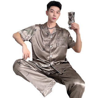 High-grade Ice Silk Short Sleeve Trousers Thin Artificial Silk Loungewear Suit