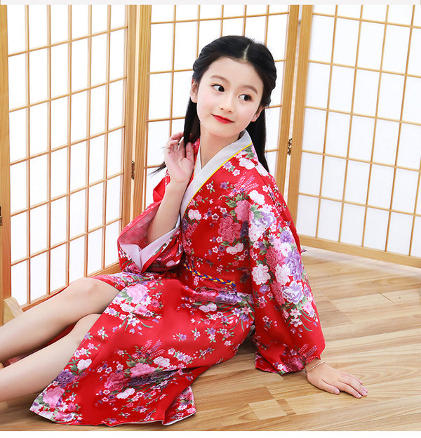 Kids Kimono Print Japanese Bathrobe Girls