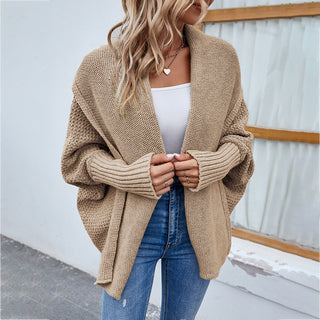 Buy khaki New Loose Knitted Sweater Solid Color Bat Sleeve Large Lapel Cardigan