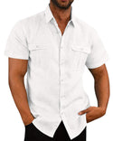 Men's Button Short Sleeve Double Pocket Shirt