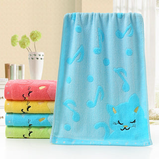 Buy blue Bamboo Fiber Children&#39;s Jacquard Embroidery Notes Cat Small Towel