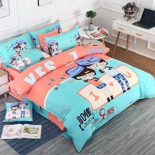 Buy light-blue Four-piece sanded bed sheet