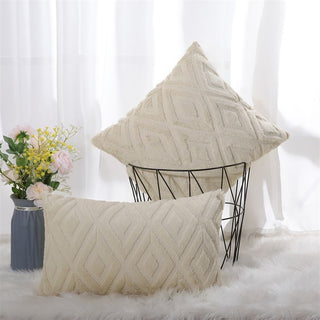 Buy light-khaki Rhombus Cut Flower Nordic Style Sofa Living Room Office Pillow