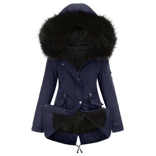 Buy purplish-blue Women Parka Cotton-padded Mid-length Hooded Jacket: