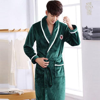 Buy men-b1 Winter Flannel Lovers Robe Gown Elegant Solid Casual Sleepwe