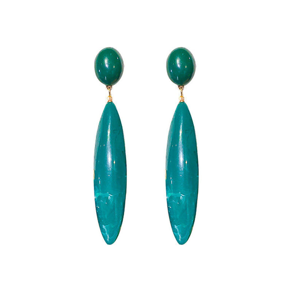 Silver Needle Vintage Emerald Drop-shaped Long Earrings