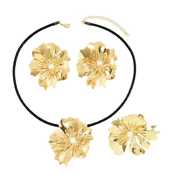 Retro Simple Flower Earrings And Necklace Set