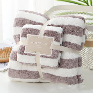 Buy bean-paste Striped Coral Fleece Soft Towels Suit Soft Skin-friendly Home Wear Blanket Velvet Fabric