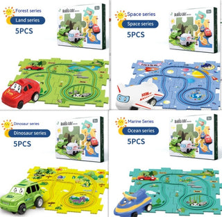 Buy suit Children Puzzle Electric Railroad Speeder DIY Assembly Electric Car Automatic Rail City Scene Construction Education Toy Gift