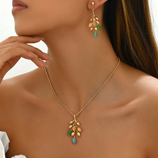 Women's Earrings Necklace Jewelry Suit Wheat