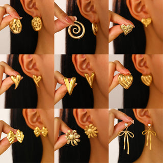 Exaggerated And Personalized C- Ring Flower Texture Earrings