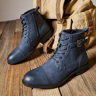 Buy sapphire-blue Men&#39;s Retro Lace Up High-top Martin Boots