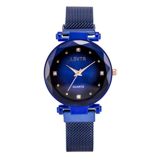 Buy pure-blue Women&#39;s Starry Quartz Lazy Magnet Strap Iron-absorbing Watch