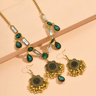 Buy b9028-green Indian Ethnic Style Vintage Gemstone Beads Jewelry Earrings Necklace 2 Pieces Suit