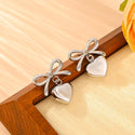 Stainless Steel Peach Heart Bow Necklace Ear Stud Ornament Suit