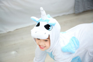 Buy blue-unicorn Cartoon One-piece Blue Autumn And Winter Flannel Animal Pajamas