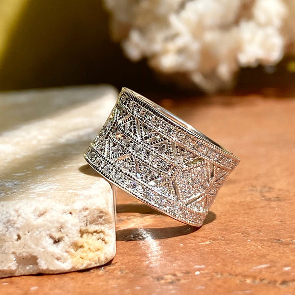 Vintage Zircon Wide Ring Pattern Female