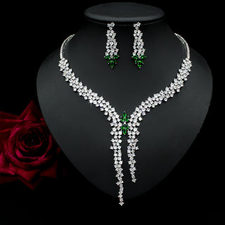 Buy green Silver Needle Fashion Exaggerated Inlaid Zircon Earrings And Necklace Set