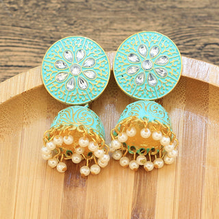 Buy gold-plus-green Ethnic Style Earrings Bohemian Indian Style Rice Bead Bell Earrings