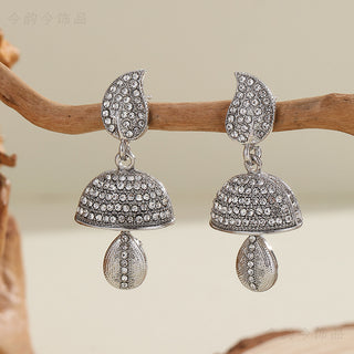 Buy leaf-style-silver Bohemian Style Heart-shaped Diamond Bell-shaped Earrings