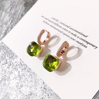 Buy rose-grass-green Classic Candy Color Earrings Inlay Transparent Zircon Crystal Earrings Platinum Plated Fashion Jewelry For Women Jewelry