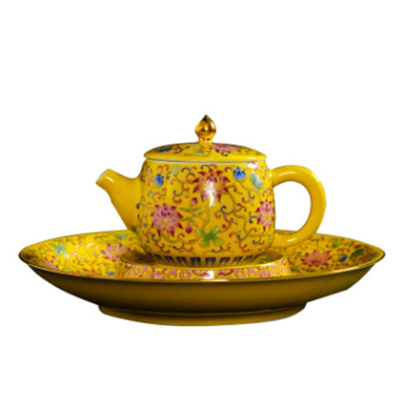 Colored gold flower teapot ceramic tea set