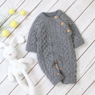 Buy grey Knitted solid color baby jumpsuit